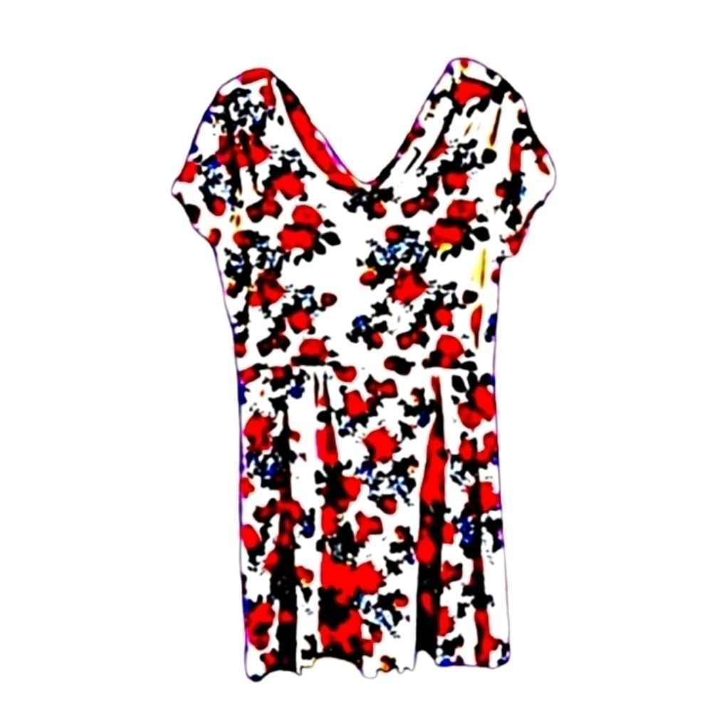 Bobbie Brooks LG Short Sleeve Pink White Floral Empire Waist Fit&Flare Dress